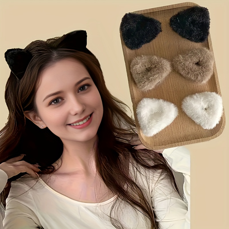 

6pcs Cute Plush Cat Ear Hair Clips - Autumn And Winter Accessories For Women