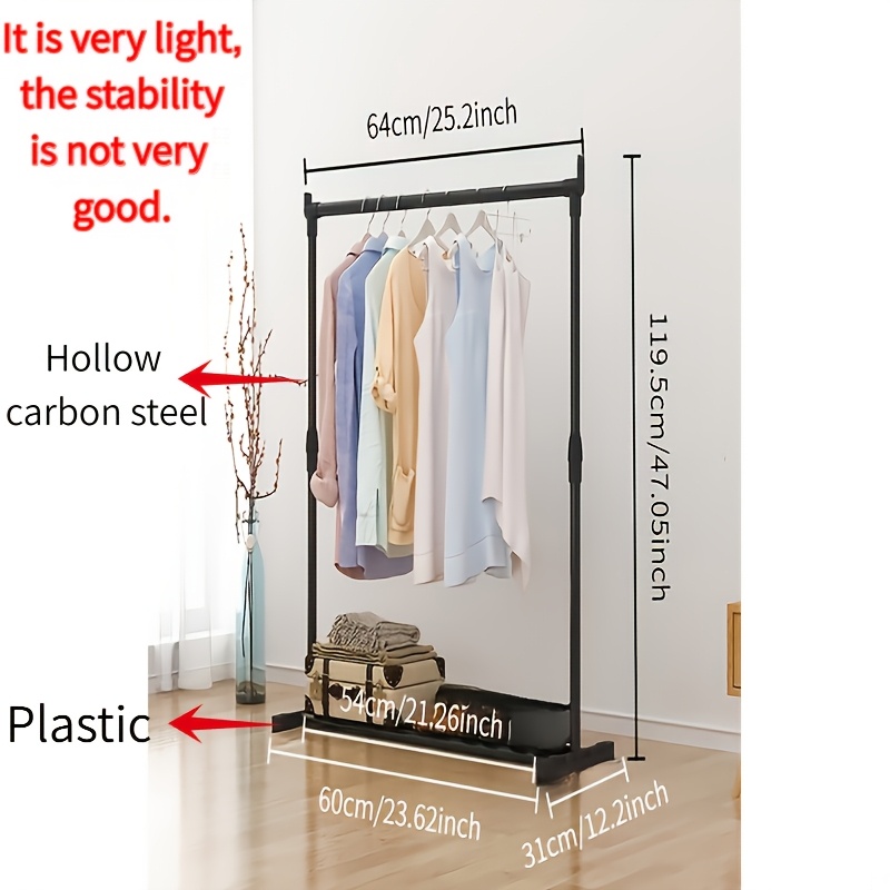 TEMU Small Clothing Rack, Floor-standing Hat Rack, Clothes Drying Rack, Single-bar Clothes Rack, Can Hold Shoes. Made Of Metal And Plastic Materials,