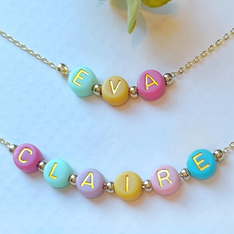 TEMU Customized Beaded Letter Necklaces For, Colorful Beaded Letter Necklaces, Diy Beaded Letter Necklaces, Gifts.