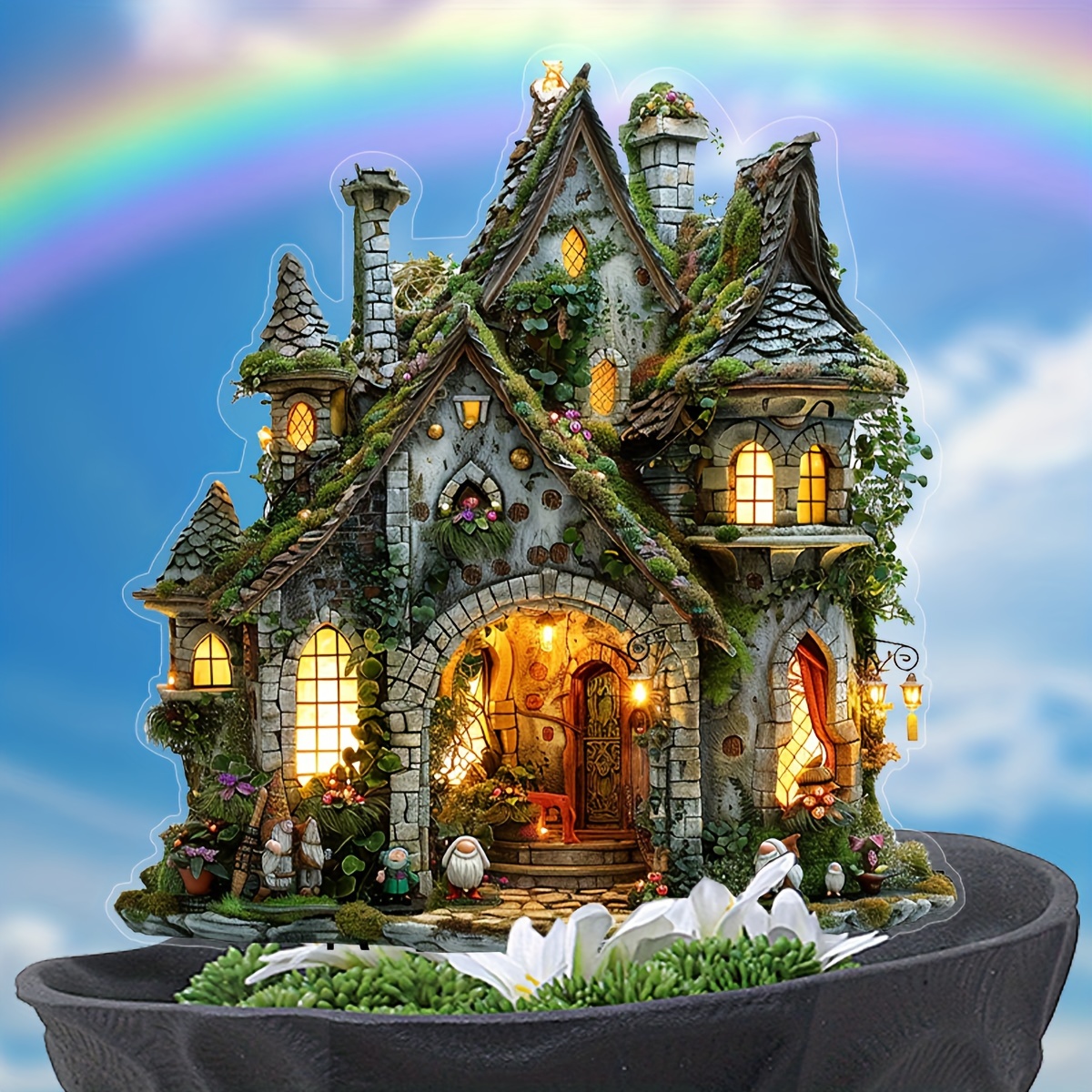 

Fairy Stake - Acrylic With & Greenery Design, Outdoor Decor And Humorous Accents, Ideal Gift
