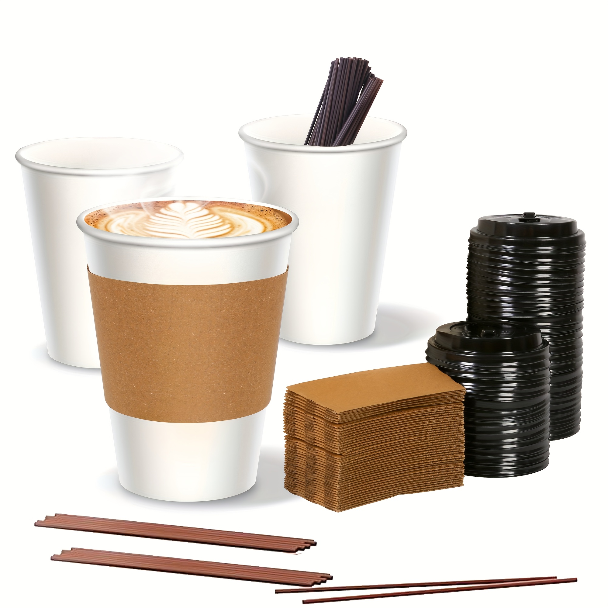 100 pack 12 oz disposable thickened paper coffee cups lids - Temu