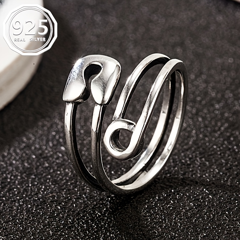 

S925 Silvery Adjustable Wrap Wedding Ring - Cute Pin Shape Special Decoration, Suitable For - Christmas Gift 3.1g/0.11oz