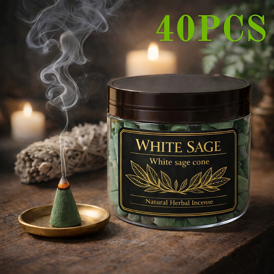 Image of Sage Incense Cones, Handcrafted With . Is Mild And Long-lasting, Perfect For Yoga, Meditation, Reading, Relaxation, And Home Office Decor. It Purifies And Enhances The Atmosphere