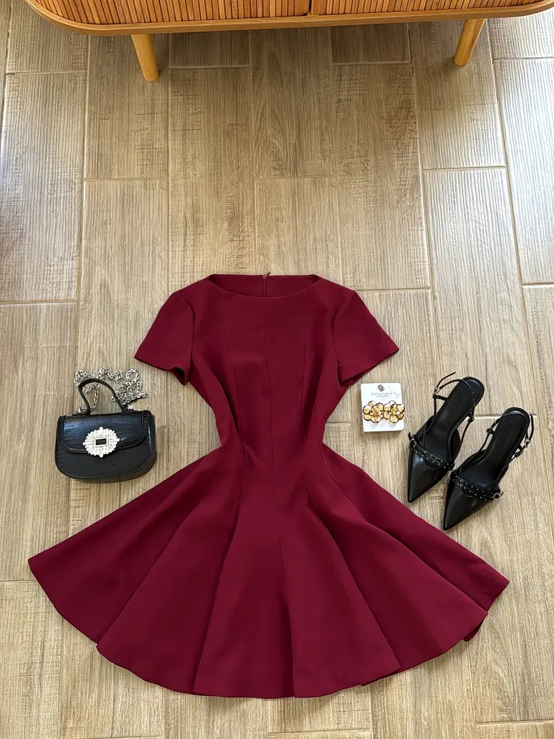 womens vintage burgundy line dress umbrella short sleeve - Temu Iceland womens vintage burgundy line dress umbrella short sleeve - Temu Iceland