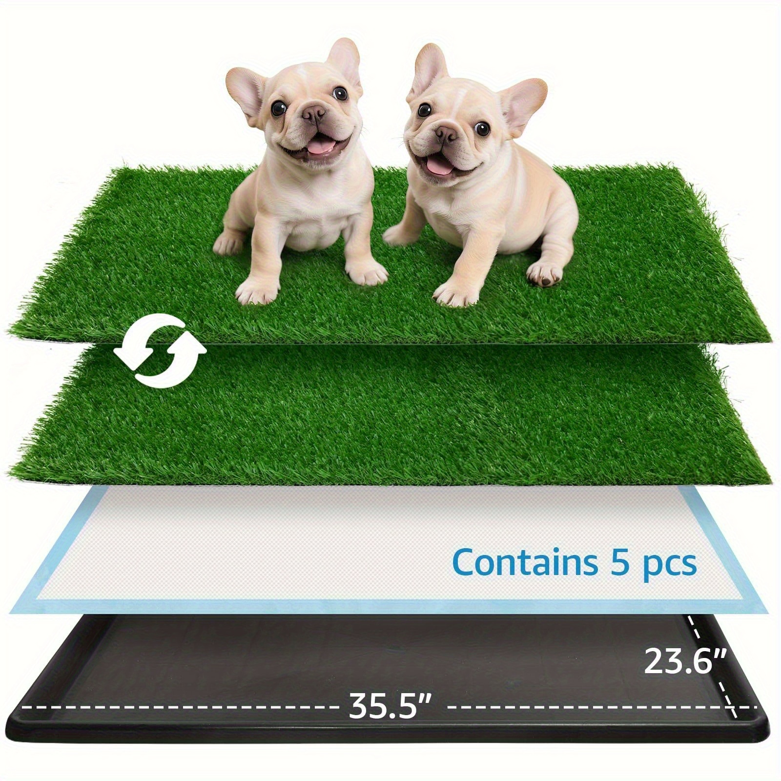 Image of Indoor Dog Potty System Featuring A With A Tray, Measuring 33×21 Inches, Includes 2 Replacement Artificial Grass Mats And 5 Disposable Puppy Pads, Ideal For Training Puppies In Apartments And On