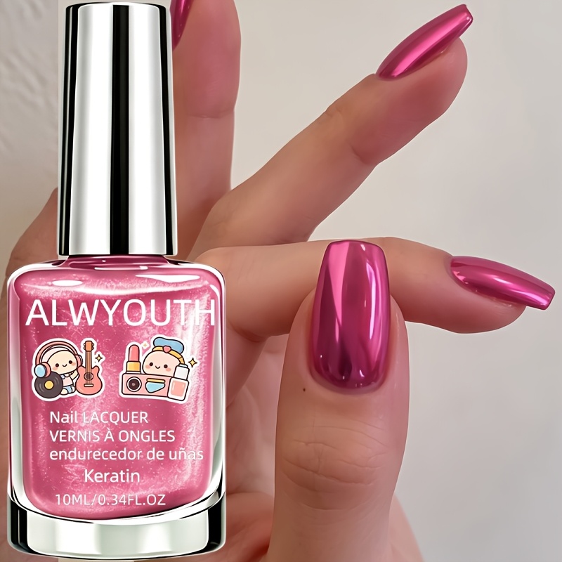 Image of Alwyouth Mirror Rose Pink Nail Hardener, Natural Quick-dry, Enhancing Nail Gloss, Suitable For Party Holiday Gifts, Spring Summer Hand And Foot Nail Polish, Summer Beach