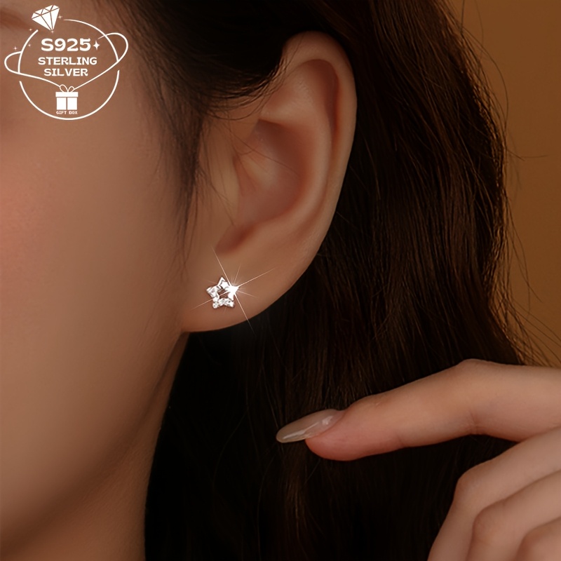 Women's 925 Silver Minimalist Hollow Star Earrings, Birthday Gift