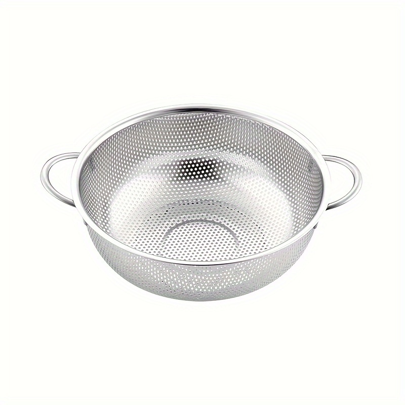 Image of Kitchen Sink Basket With Dense Holes, Stainless Steel Rice Washing Basket, Round Reinforced Fruit Basket, Drain Basket