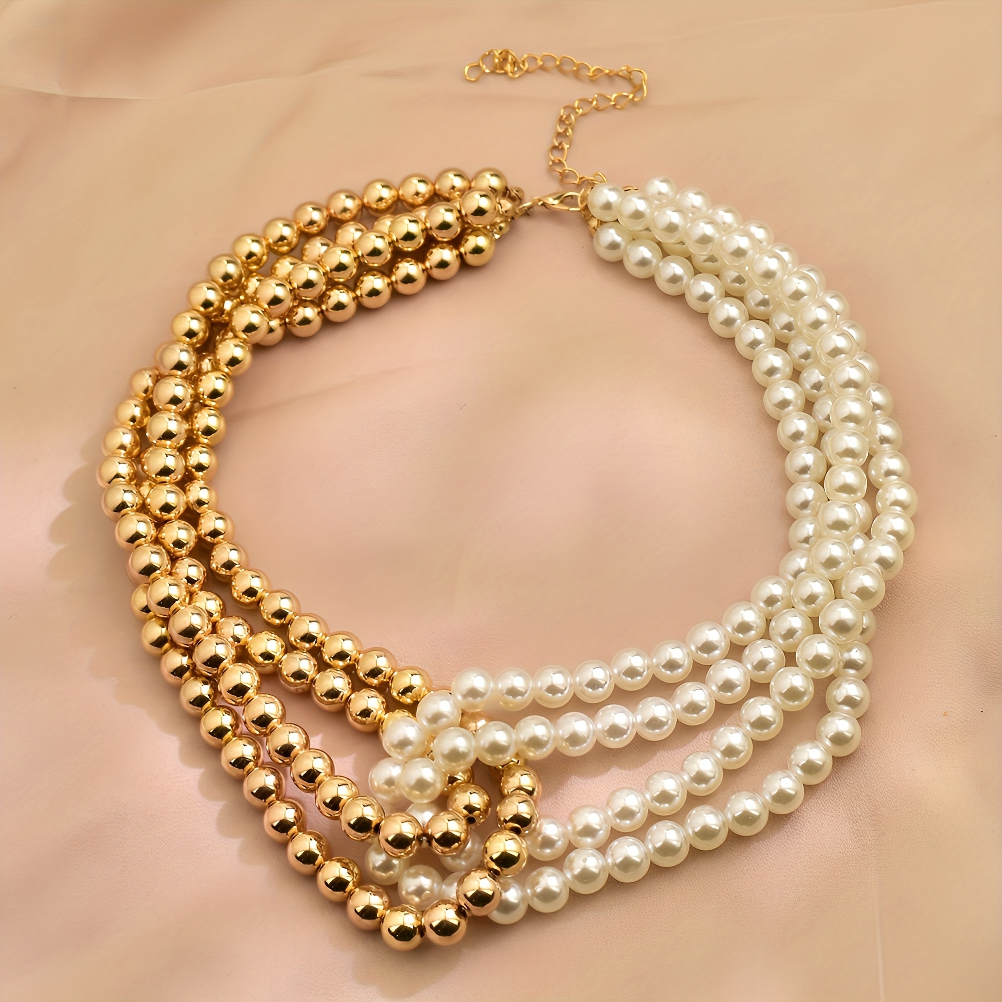 TEMU 1pc Vintage Necklace For Women - Beaded Layered Design With & Golden Accents, Birthstone Jewelry, Lightweight Summer Jewelry For , Parties,