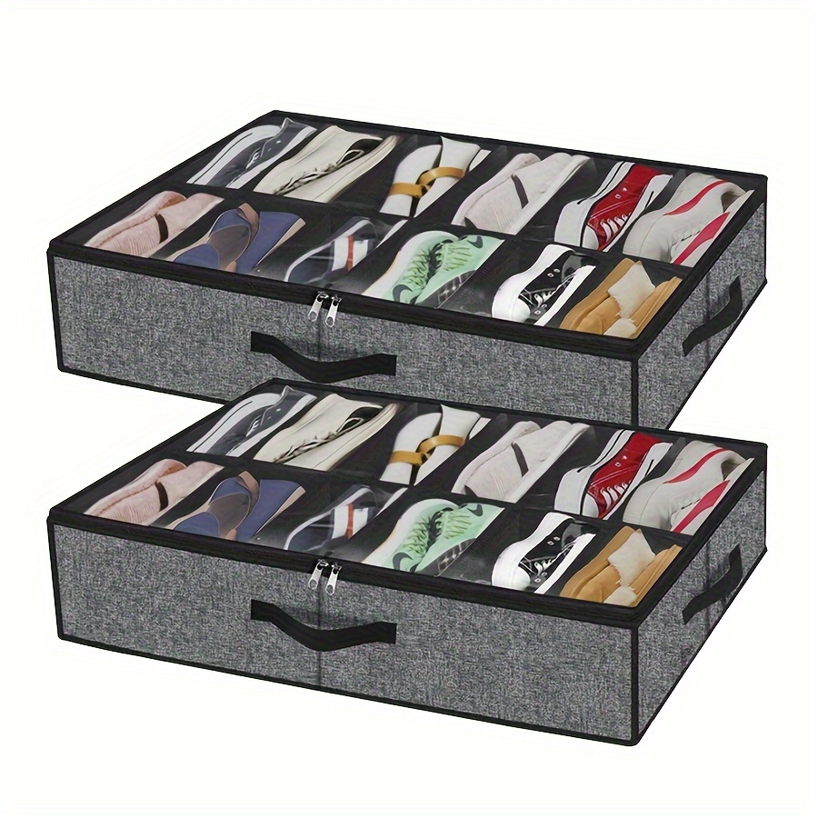 

Foldable Under Bed Shoe Storage Organizer, 12-compartment, Dustproof Non-woven Fabric, Space-saving Organizer