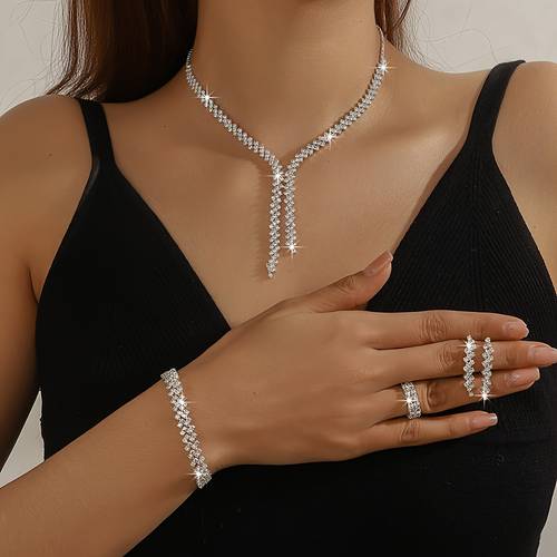 5pcs elegant and minimalist necklace earrings bracelet and ring jewelry set suitable for bridal weddings valentines day music festivals and other occasions