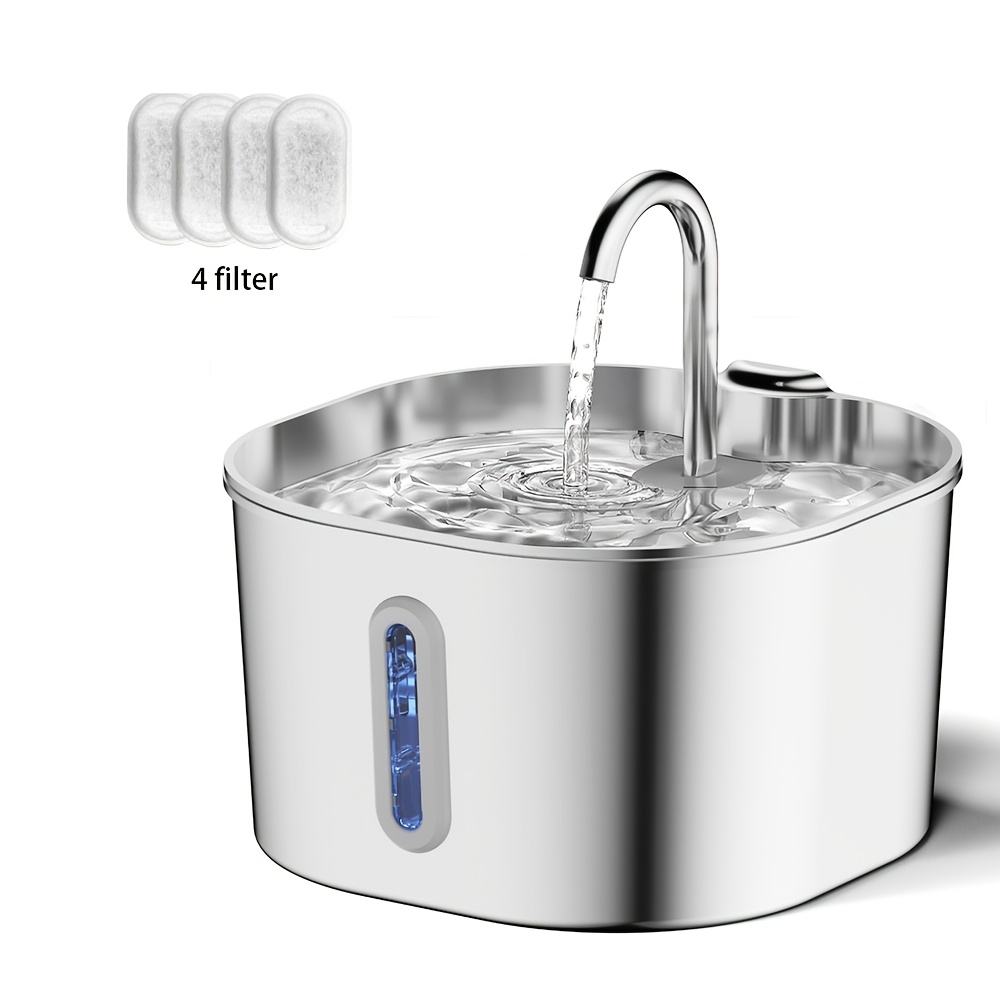 Image of Stainless Steel Cat Water Fountain, 2.2l Automatic Pet Drinking Fountain, Indoor Metal Dog Water Dispenser With Filter, Circulating Water Feeder For