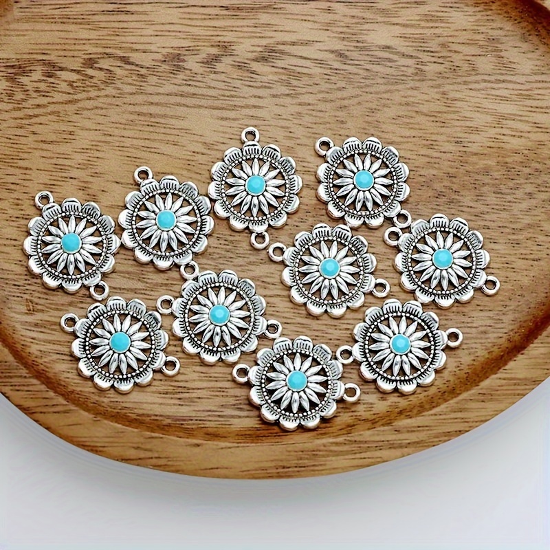 

10pcs Vintage Silvery Sunflower Charms - Zinc Alloy Pendants For Diy Bracelets, Earrings & Necklaces Crafting