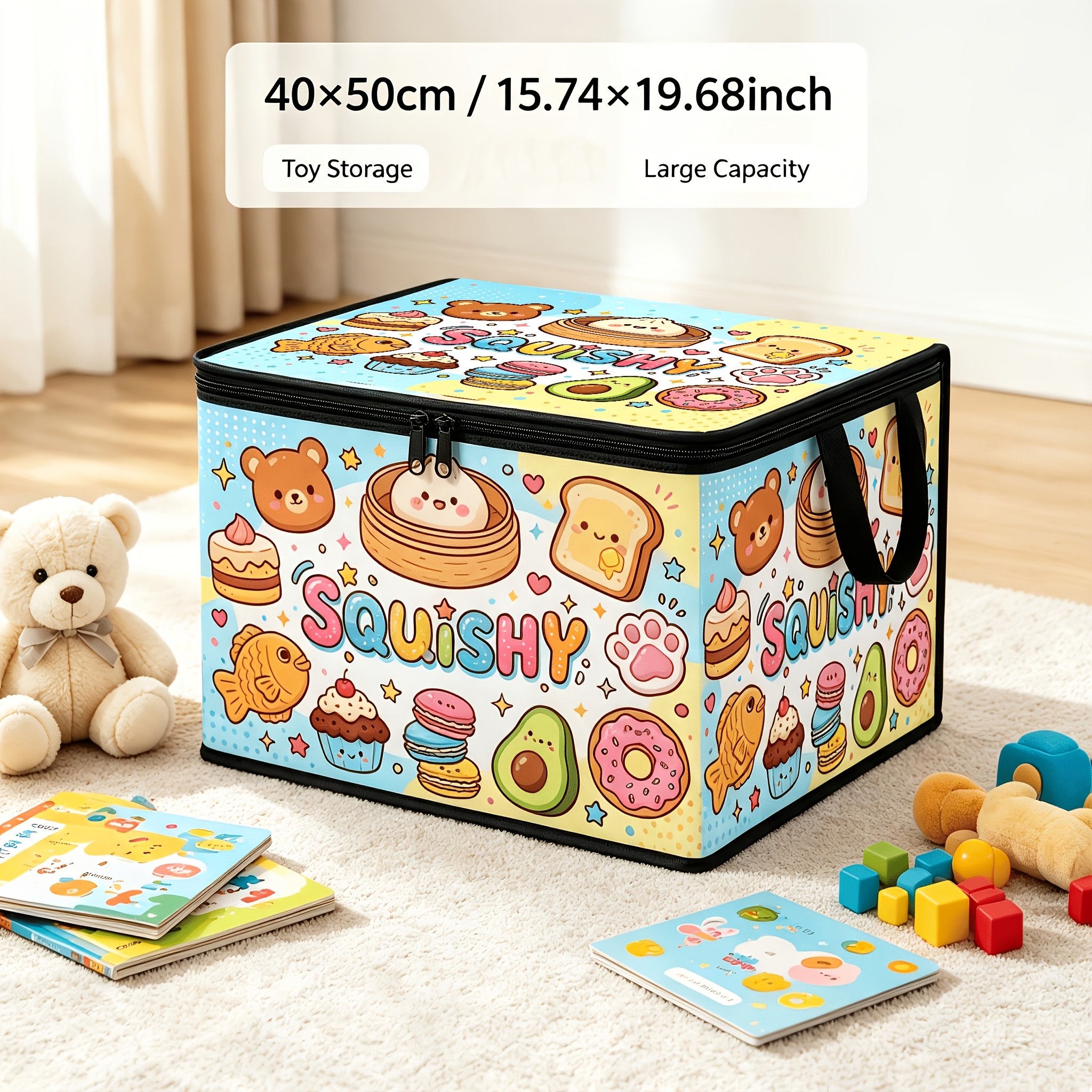 TEMU 1pc Cute Pop Press-and-fold Storage Box, With Zipper Lid, Foldable Box Suitable For Book Organization, Underbed Storage, Office And Home