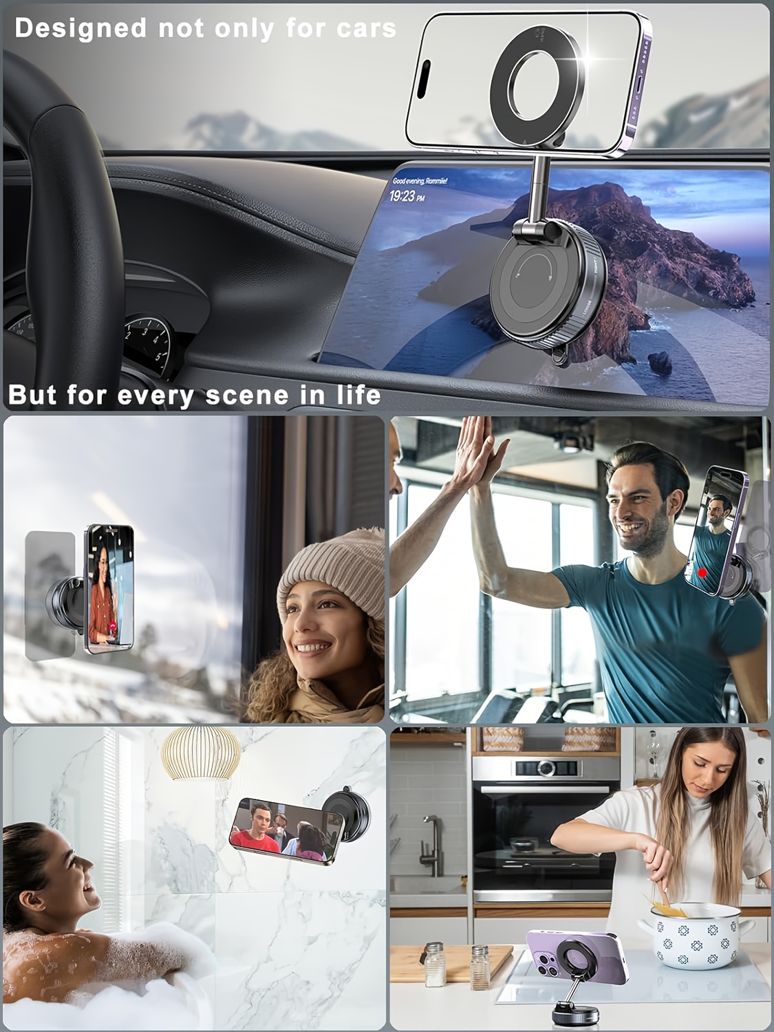 juego de 4 piezas soporte magnético para teléfono con  ,   1 soporte, 1 anillo  , 1 paño de limpieza y 1   de goma - imán n52 fuerte, soporte giratorio 360° ajustable para tablero del coche y escritorio, montaje universal para iphone y  , estabilizador   para hogar,   y viajes Detalles del producto 7