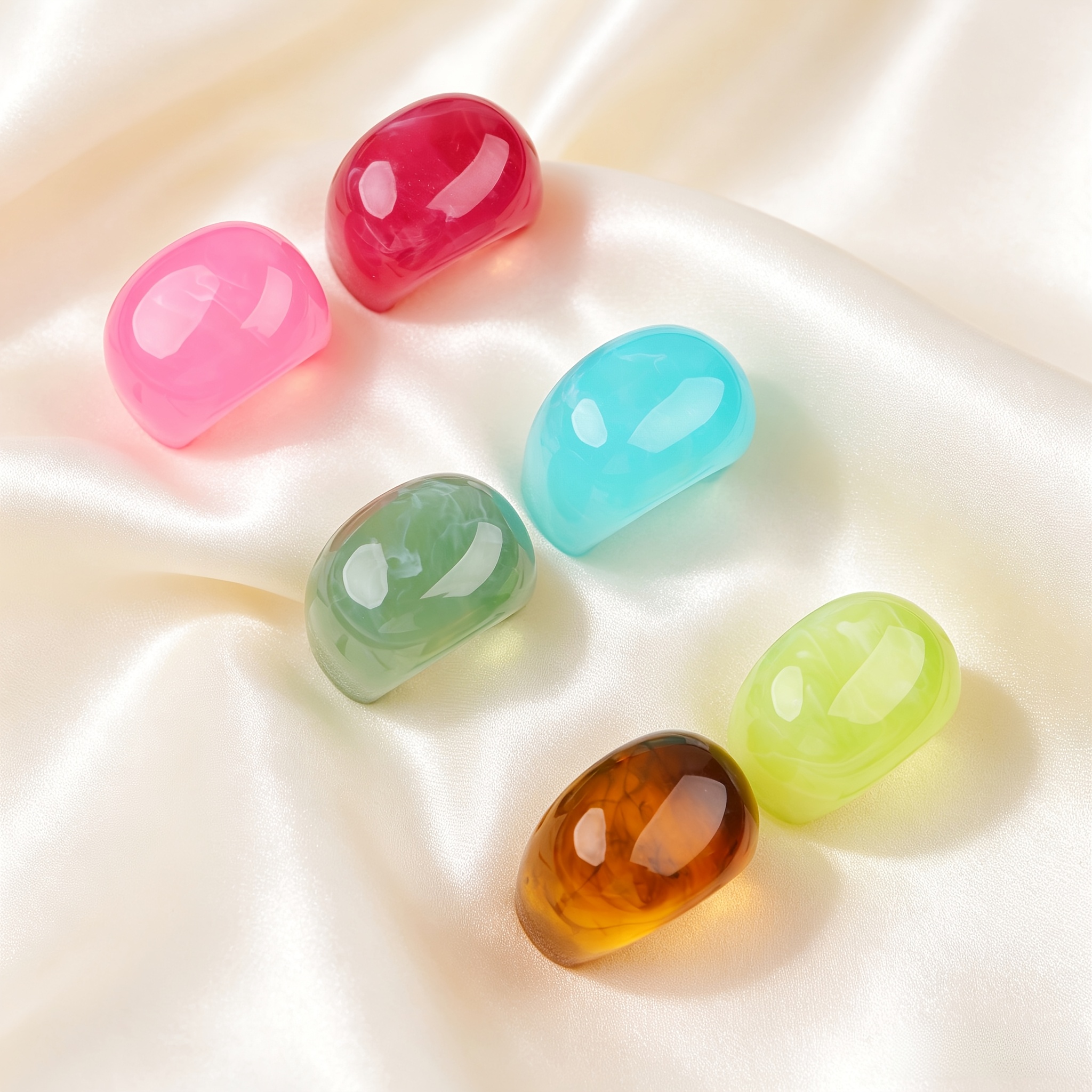 6pcs Adorable Smudged Resin Stackable Rings Set