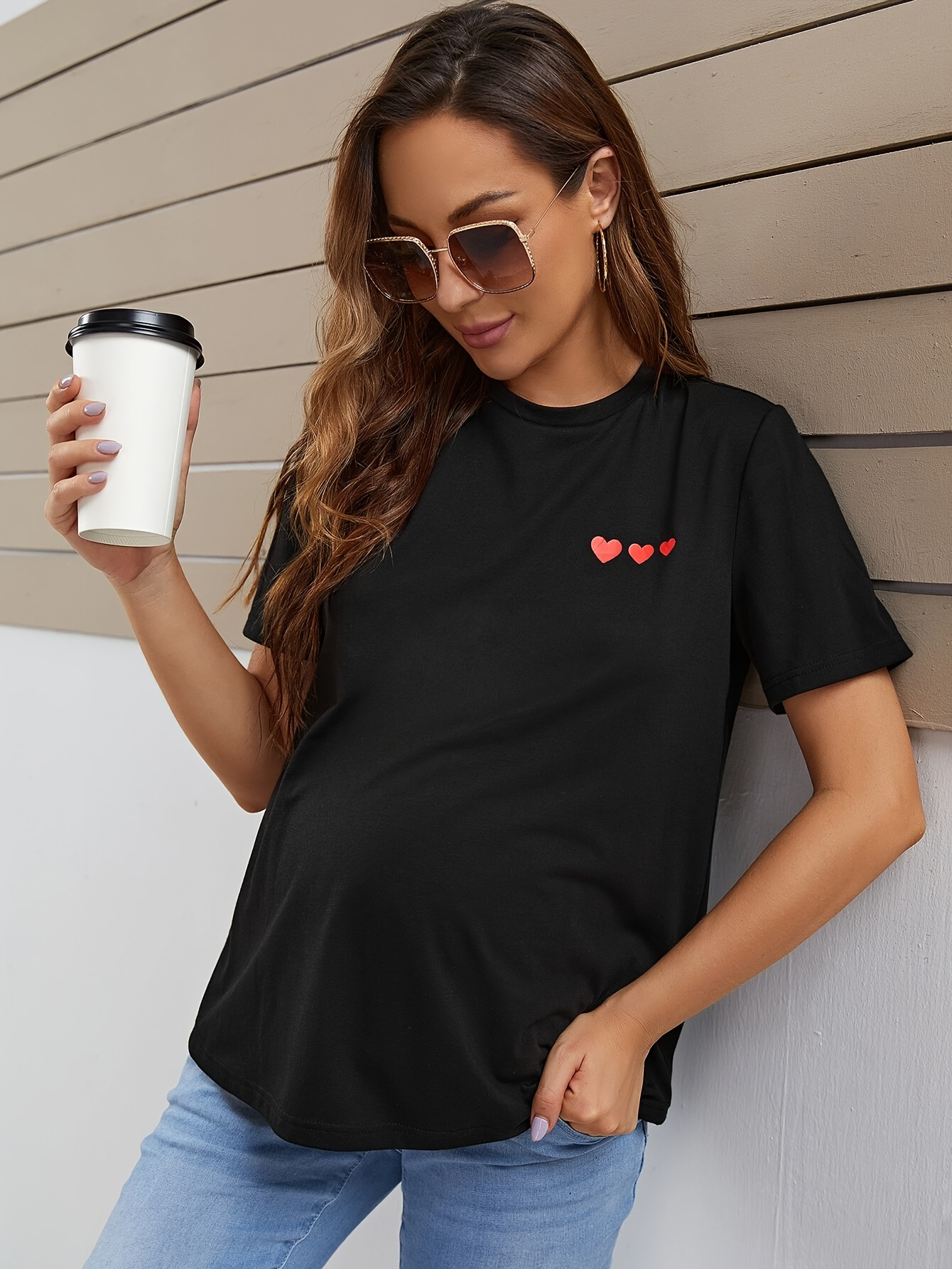 comfortable short sleeve black maternity shirt spring summer