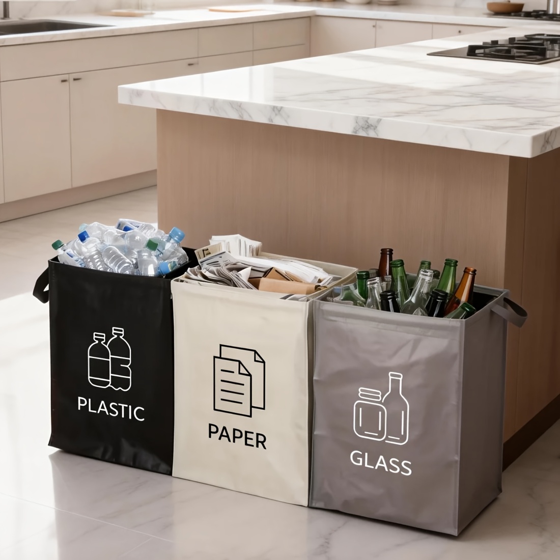 TEMU Sac Poubelle 3-en-1 avec de Colorés - Sac de Rangement Pliable en Polypropylène, Ouverte et Finition Peinture Durable pour Usage Intérieur dans