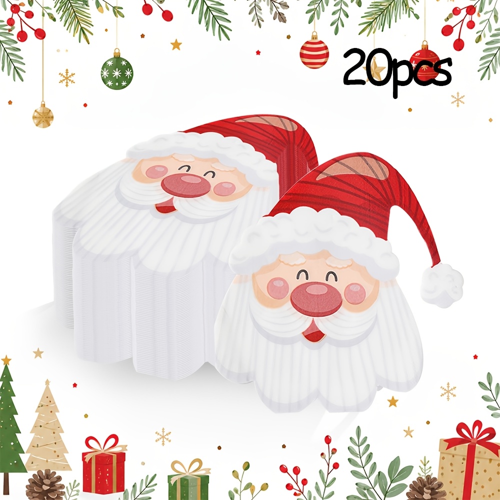 TEMU 20-100 Cartoon Santa Claus Napkins, Printed Handkerchiefs, Merry Christmas Party Napkins And Center Decorations, Christmas Eve Dinner, Christmas
