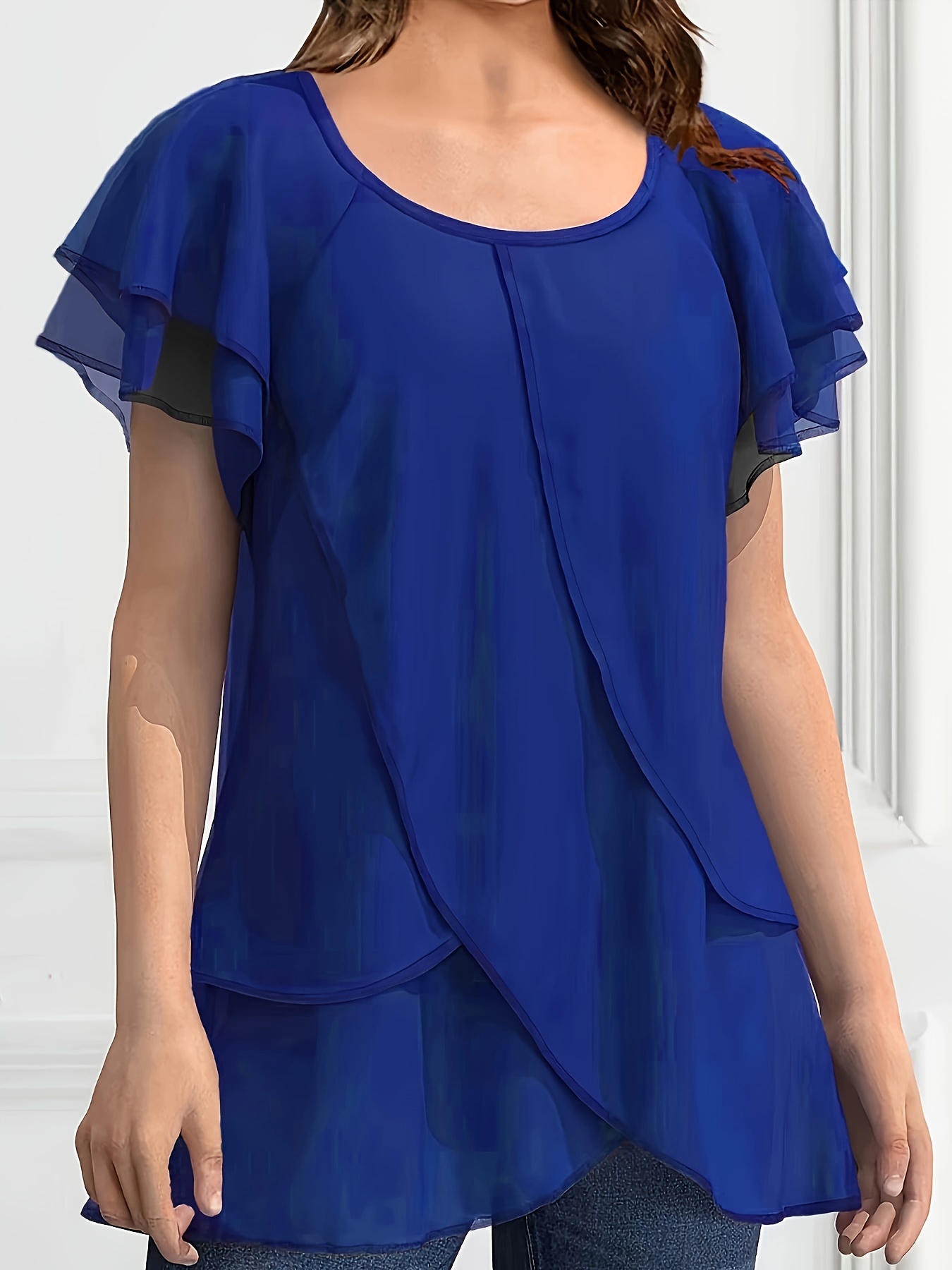 Spu 978316212 Womens Solid Color Chiffon Ruffle