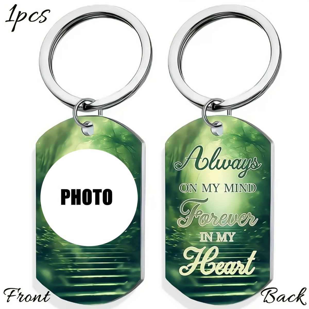 TEMU Custom Engraved Stainless Steel Keychain Featuring Photos On Sides, Oval Shape, Perfect For Anniversaries, With A Decorative Clasp, A Keepsake -
