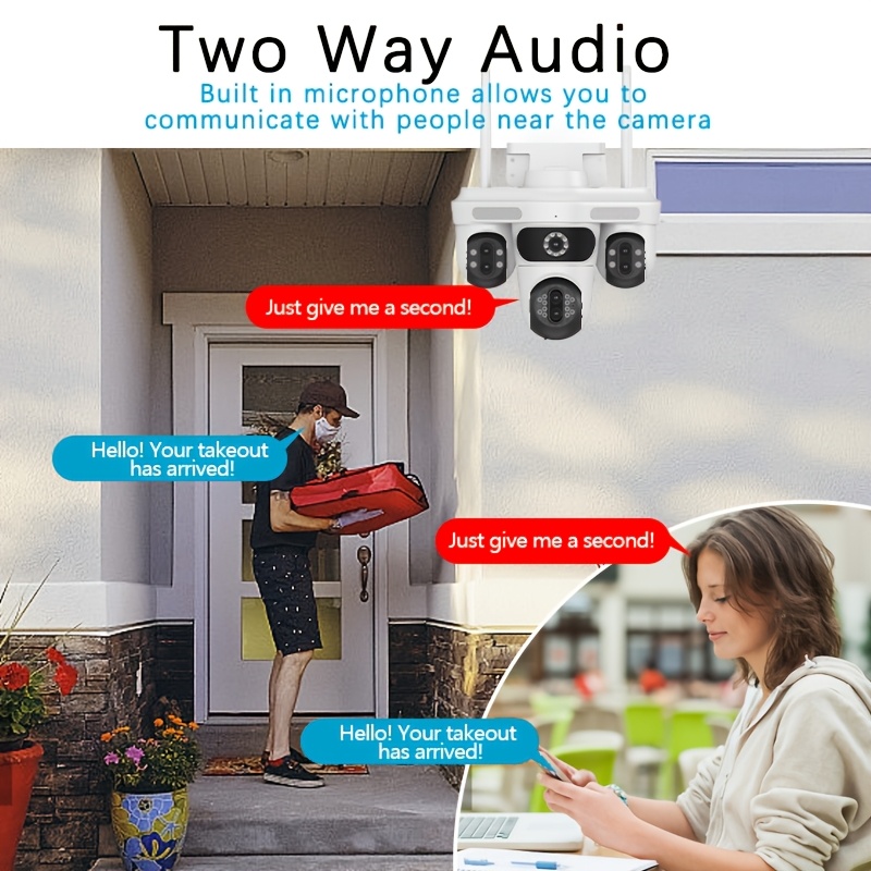 Smart 7-lens 10x Zoom WiFi PTZ , 355° PTZ Function, Ultra-Wide Monitoring Area, IP65 Waterproof, CCTV Network Security Surveillance  with Motion Detection, Auto Tracking, Color Night Vision, Two-Way Audio, Light and Sound Alerts, Suitable for Various
