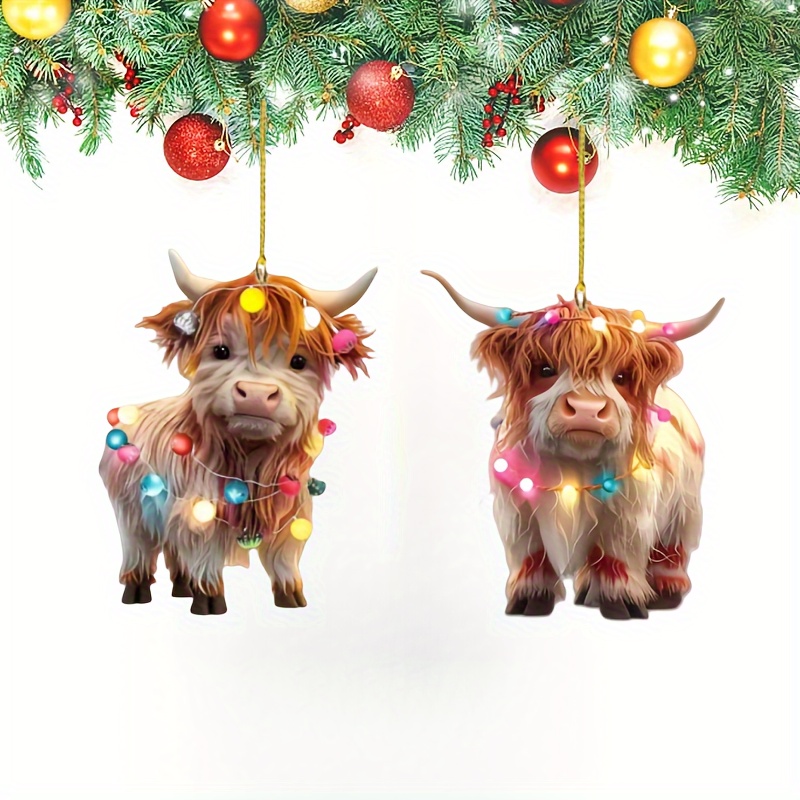 2pcs Set Cow Christmas Tree Ornaments - Hanging Decor For , Car & Backpacks