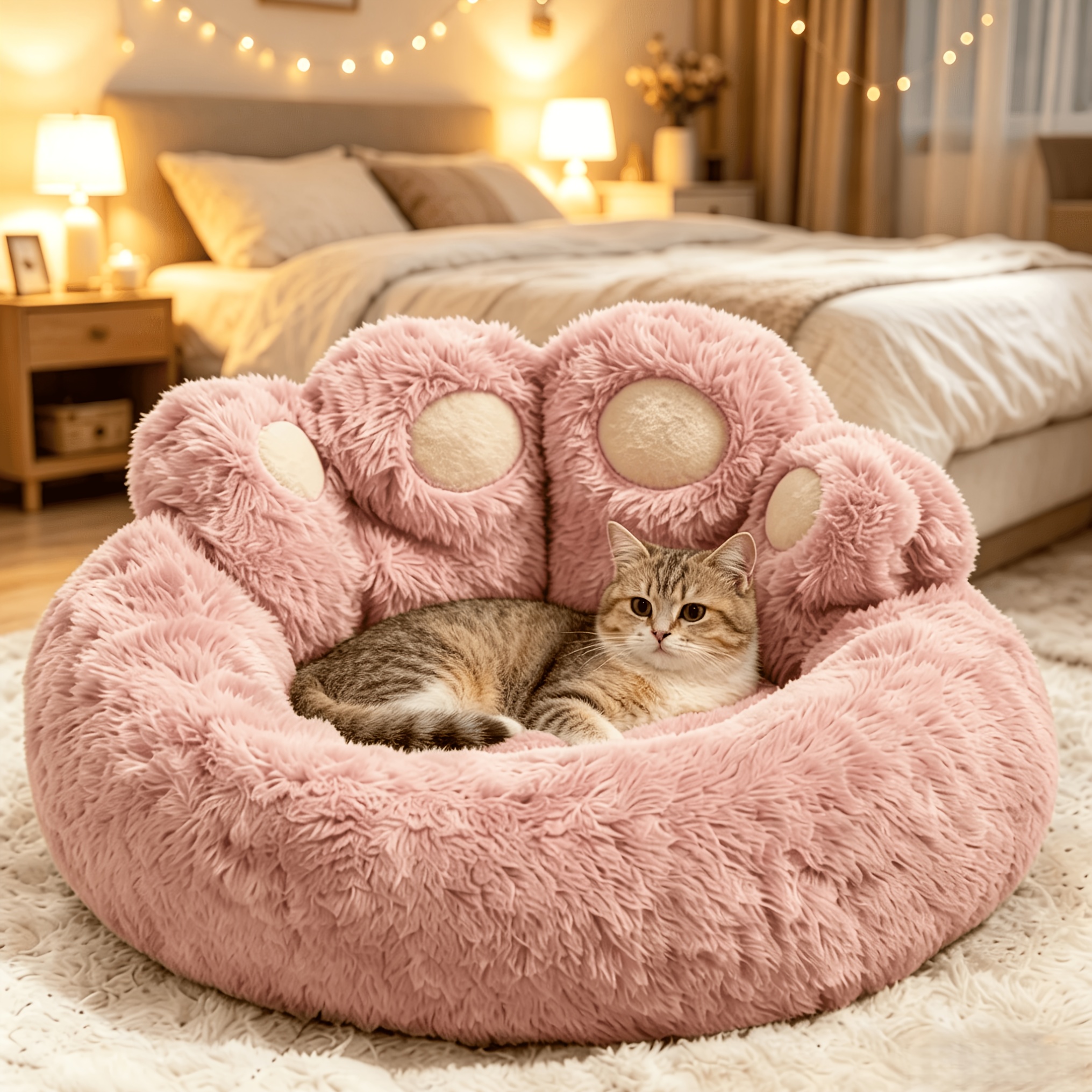 TEMU Cute Pet Bed, Suitable For Small, Medium & Large Dogs And Cats, Ultra Soft Fluffy Faux Fur Pet Bed, Warm Cozy Plush Pet Cushion With Non-slip