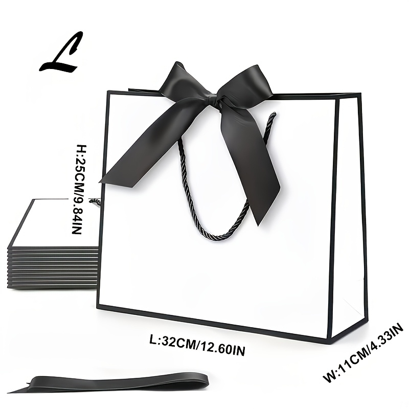 TEMU A "happy Birthday" Themed Gift Bag Decorated With A Black Satin Ribbon Bow, Customizable With Names. This Paper Gift Bag Is An Elegant,