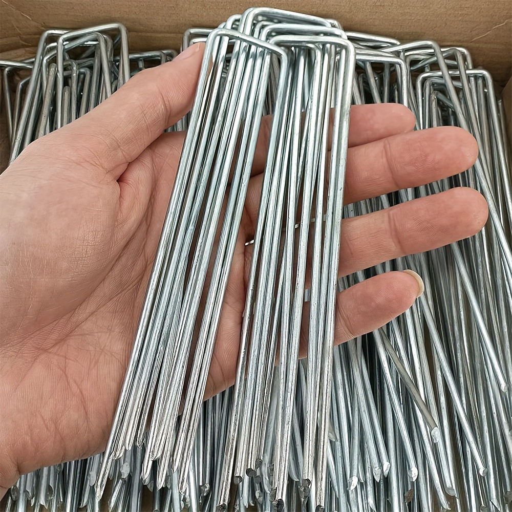 

50/100pcs 6 Inch Galvanized Garden Landscape Staples, 11 Gauge U-type Turf Staples Stakes For Artificial Grass, Rust Proof Sod Pins Stakes For Securing Fences Weed Barrier, Netting And Tents Tarps