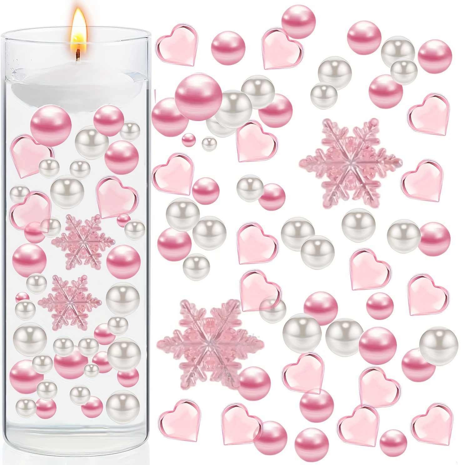 Christmas Vase Filler Decorations, Faux Snowflake Pearls Beads