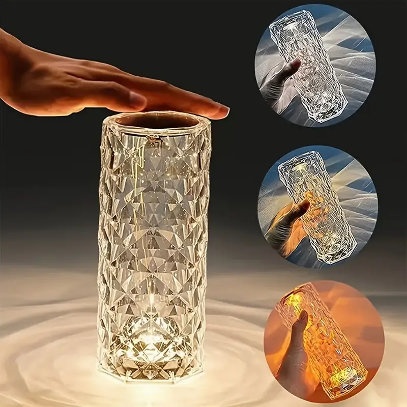 1pc usb rechargeable rose crystal table lamp 500mah lithium battery 3 color and 16 color remote control touch control with usb charging   atmosphere lamp bedroom atmosphere lamp room night light festival birthday gift essential good gift for   of   season Product details 7