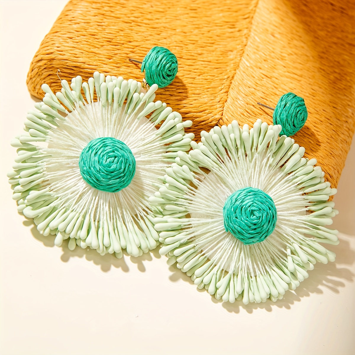 Handwoven Raffia Grass Earrings Lightweight Spring Summer Accessories