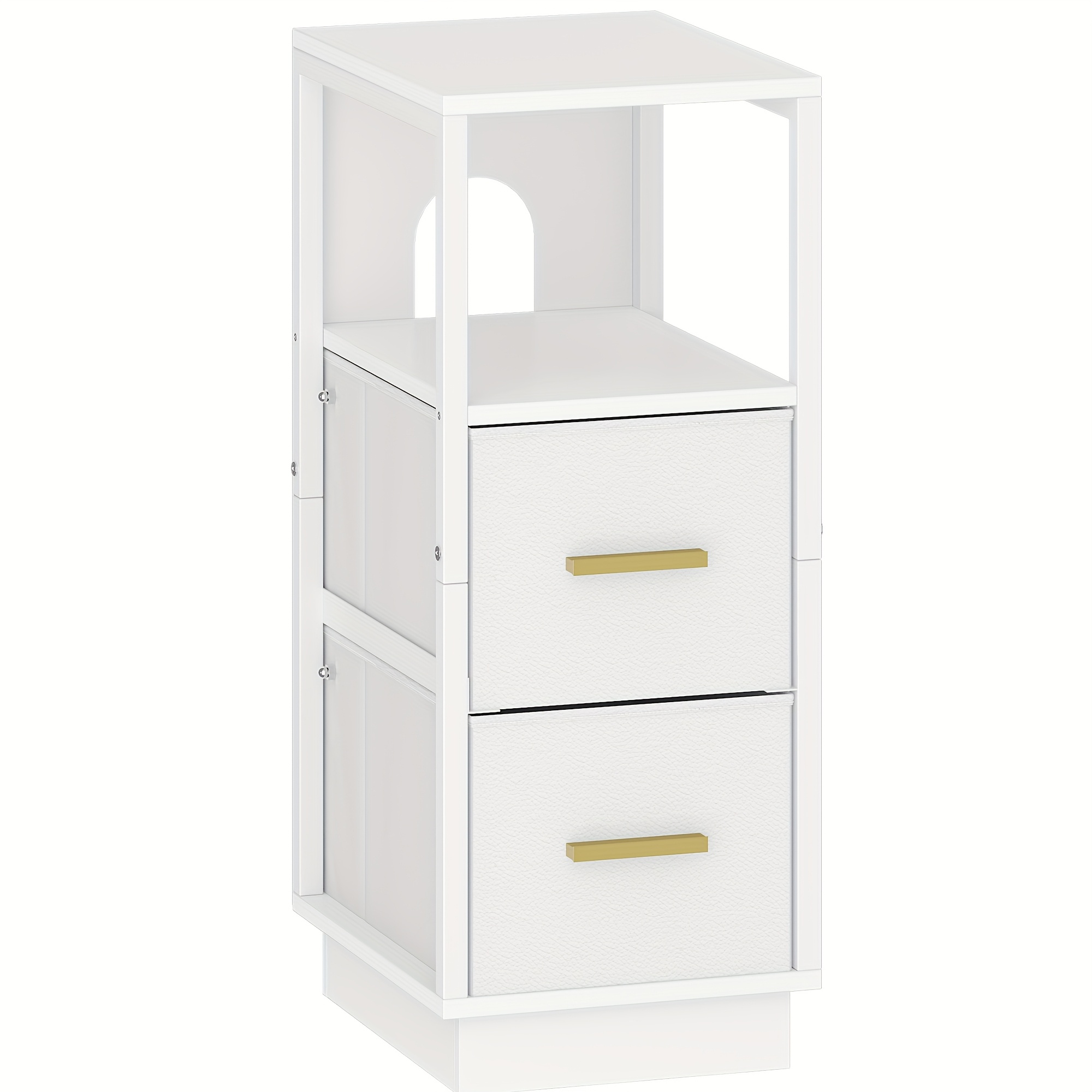 Image of Bedside Table, Side Table With Open Compartment, Narrow Bedside Table With 2 Fabric Drawers, Modern, For Bedroom, Living Room, 30 X 24 X 60cm, White