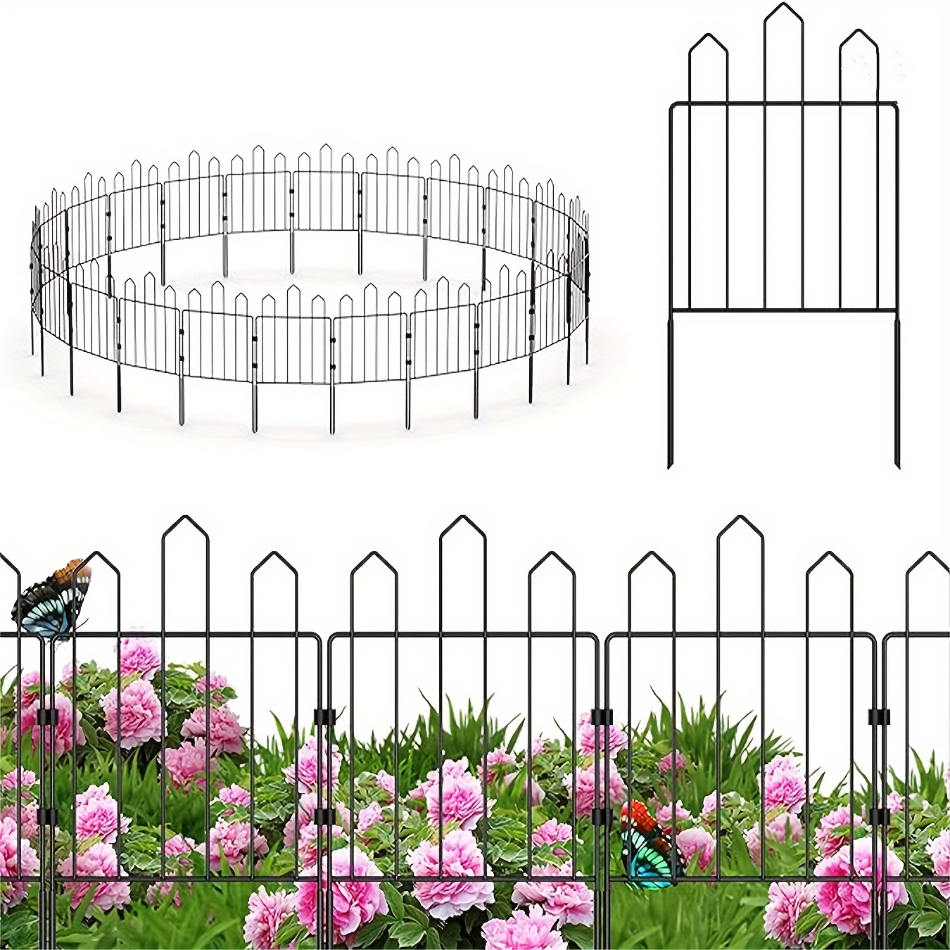 

25 Panels Decorative Garden Fence Border Small Animal Barrier Fence For Dog Rabbit No Dig Fencing Metal Flower Bed Fencing For Yard Landscape Patio Outdoor, Total 26ft (l) X 23.5in (h)