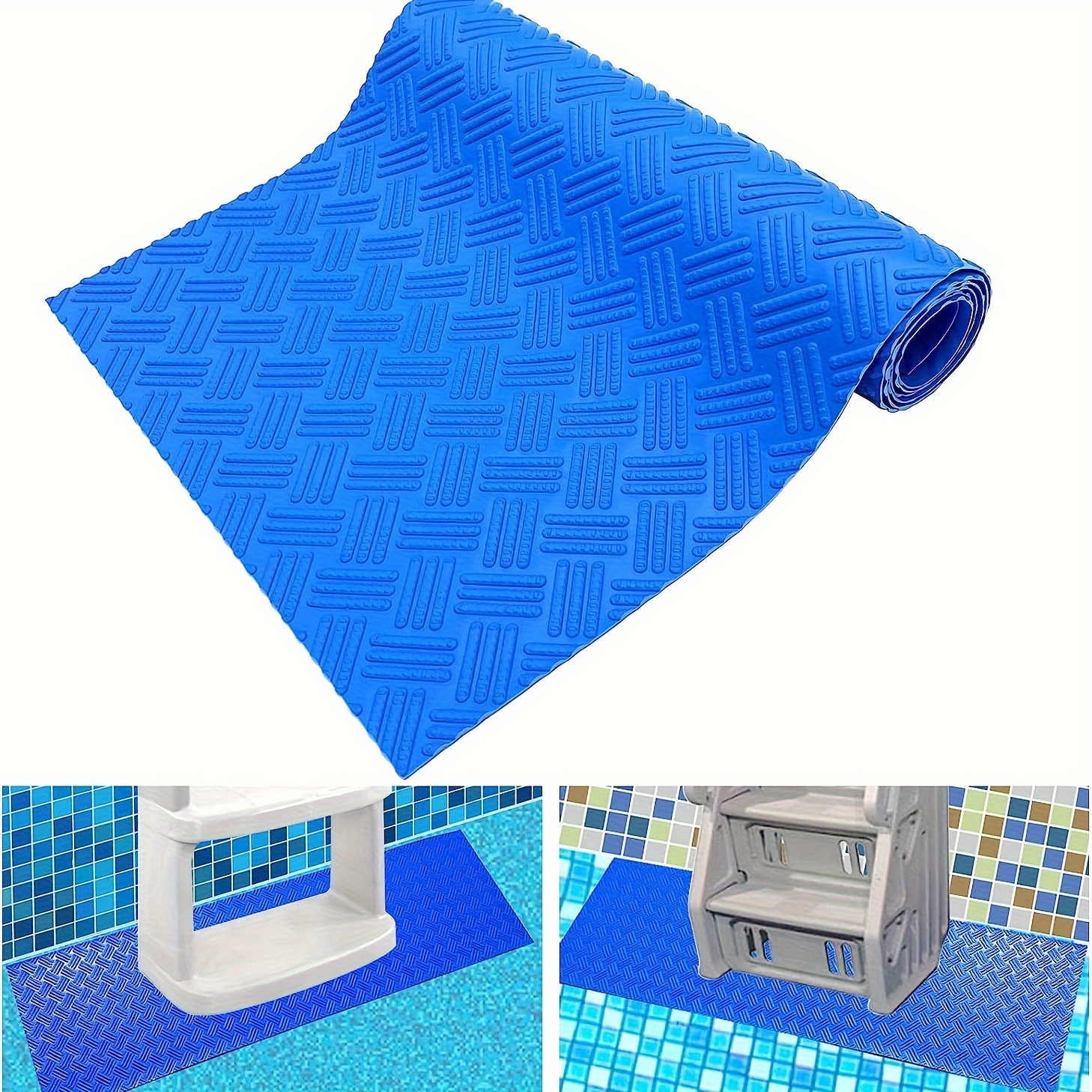 Image of Poolside Protection | Durable Blue Pvc Pool Ladder Mat - Non-slip Textured Surface Protective Pad For Swimming Pool Ladders, In 9x24, 9x36, And 36x36 Inches, Swimming Pool Accessories