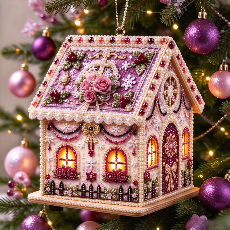 TEMU Diy 3d Wooden Christmas Cabin Rhinestone Mosaic Craft Kit Suitable For Adult Beginners, Artificial Wood Suitable For Adult Beginners, Stress-
