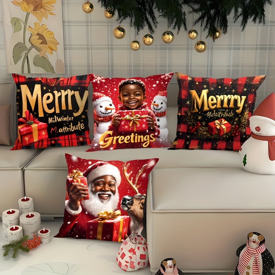 

4pcs Set Christmas & , Printed, Zip - For , Sofa, Decor - , Polyester