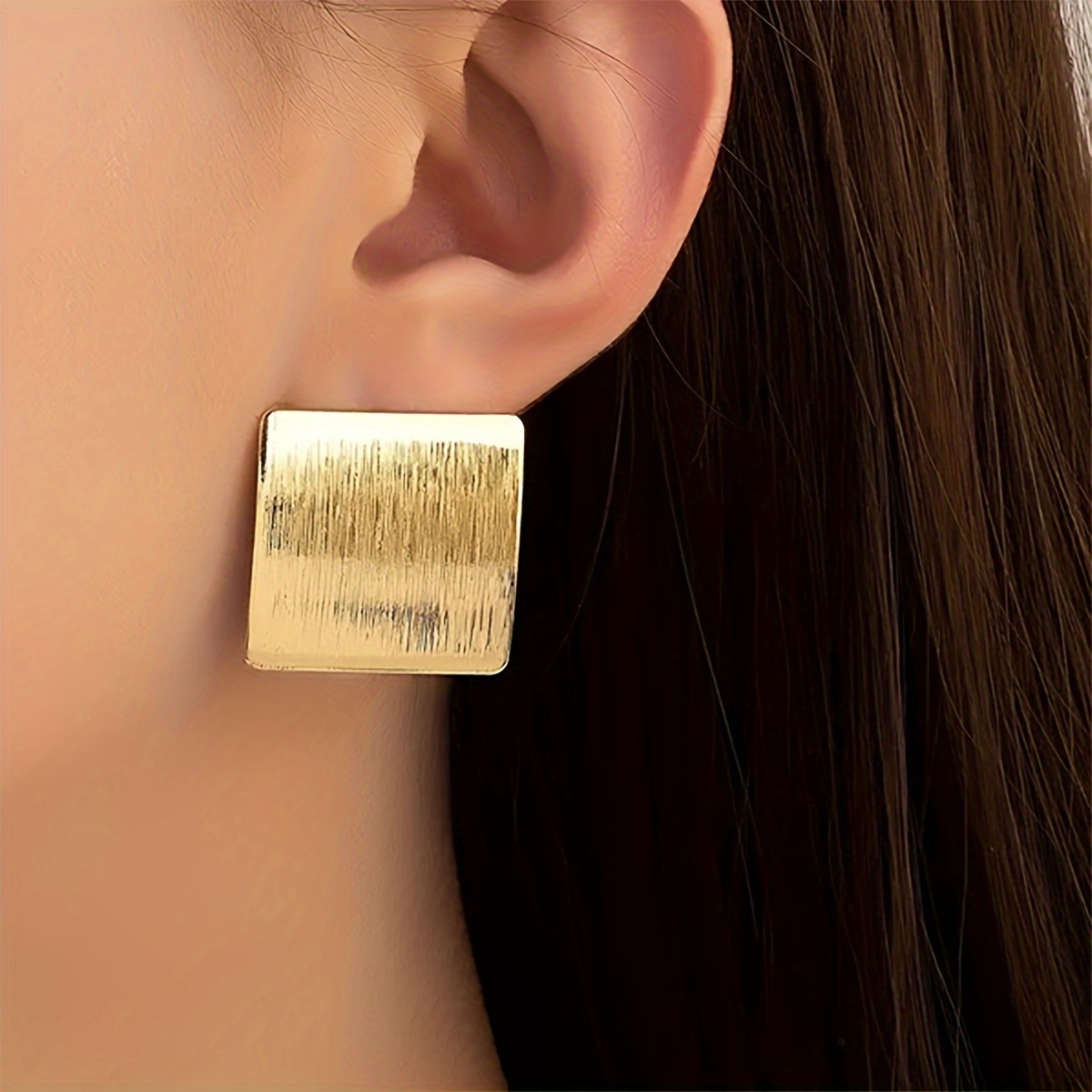 Brushed Texture Square Stud Earrings Geometric Women's Statement Jewelry
