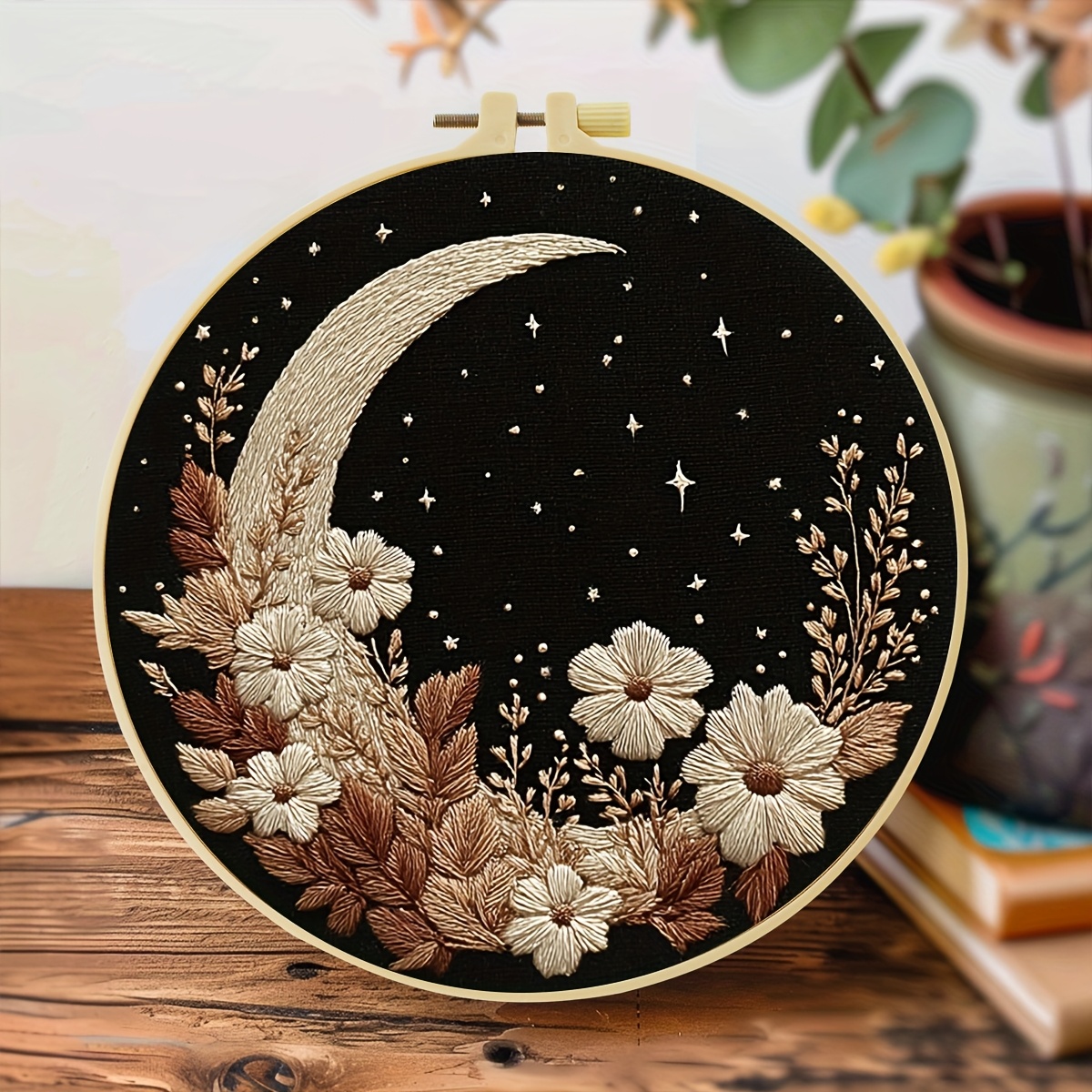 TEMU ZUOANLF Kit da , 20X20Cm/7.9X7.9 Pollici, con Luna e Fiori, ai Principianti Adulti per Creare . Adesivi Solubili in Acqua Stampati, Tessuto da ,