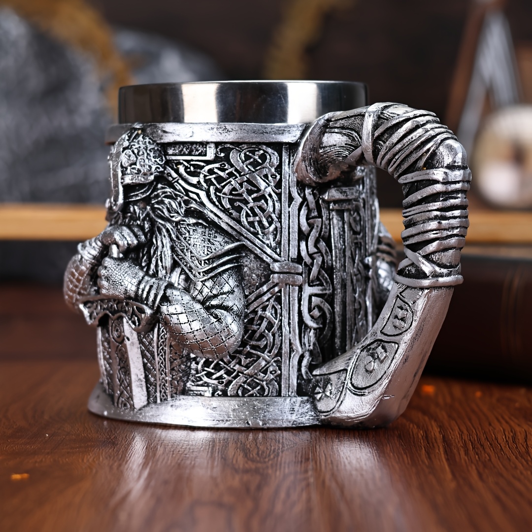 stainless steel beer mug 3d viking   design insulated coffee cup for cold drinks perfect christmas gift viking era wine glass powerful and domineering details 4