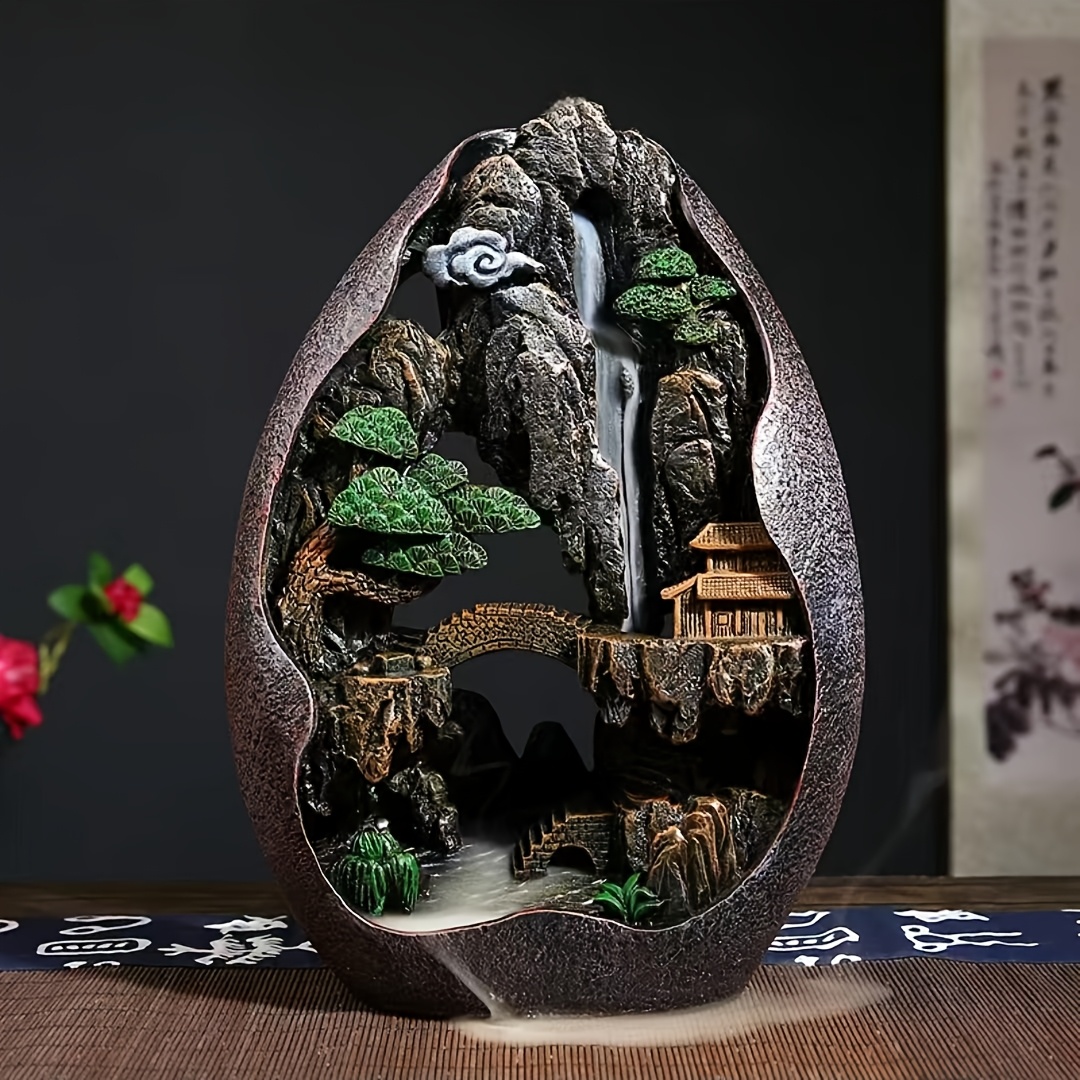 Image of A Backflow Incense Holder That Resembles A Paradise, Featuring Intricate Carvings And Vibrant Colors, Suitable For Indoor Living Rooms, Lounges, And Offices