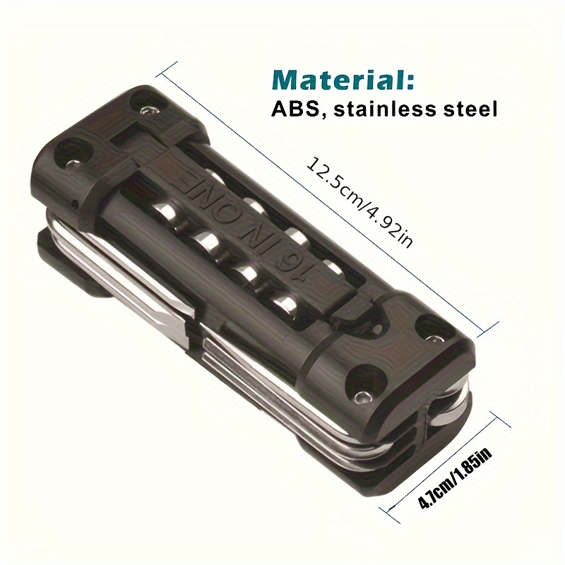 1pc 16 in 1 multi purpose tool kit heavy duty steel portable repair set for vehicle outdoor cycling and motorcycle maintenance   screwdrivers wrenches pliers   torx phillips drivers uncharged   no battery required Product details 3