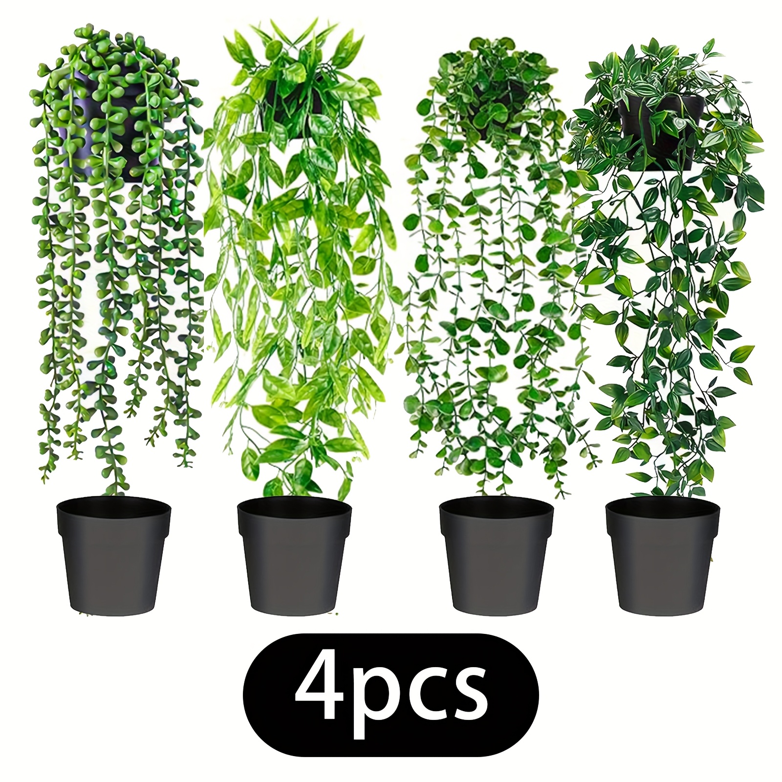 Image of 4pcs Artificial Eucalyptus Potted Plants, Faux Pearls, Faux Eucalyptus, Faux Ivy Vine, Faux Mandala, Suitable For Home Wall, Garden, Indoor And Outdoor Decoration
