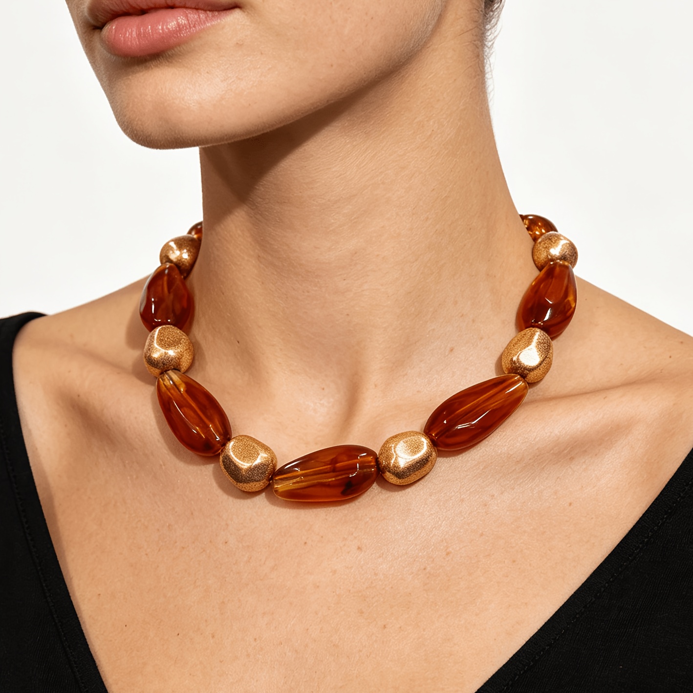 Women's Fashion Statement Necklace with Irregular Bead Chain