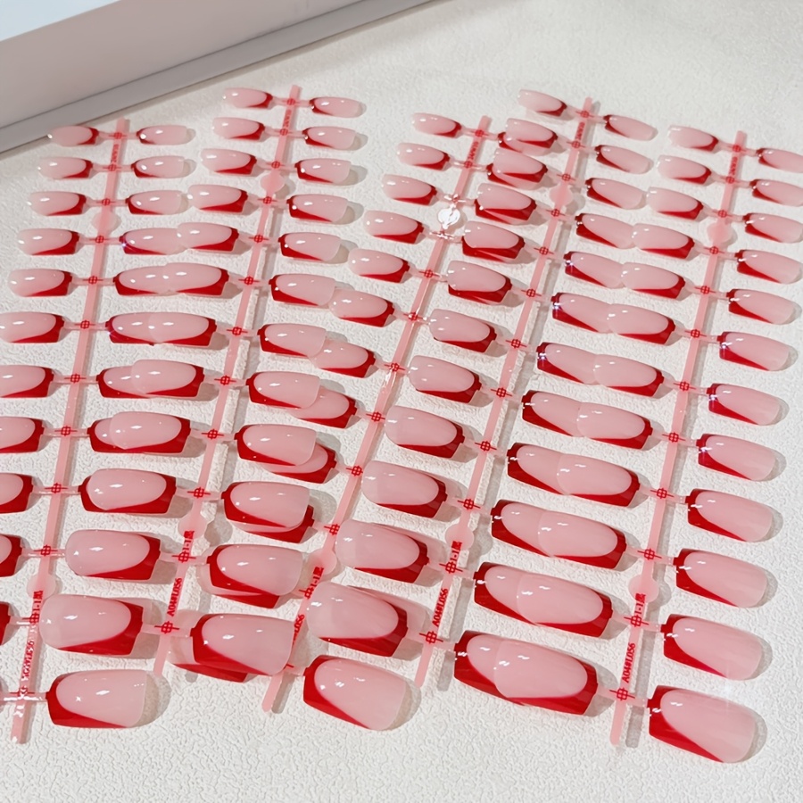 E-shop 120 Stück Rosa zu Weiß Kurze Quadratische French Tips Press-On Nägel - Glänzender Glanz Acryl-Künstliche Nägel für DIY-Maniküre - für Frauen,