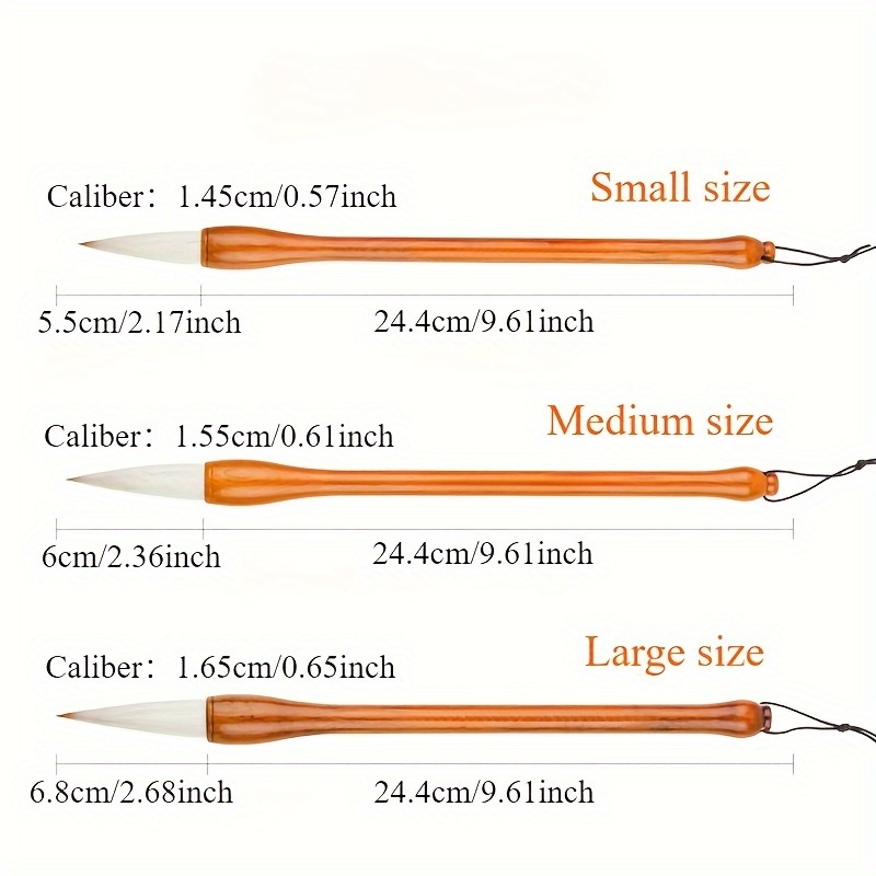 竹製の*が付いた中国書道筆3本セット：小、中、大サイズ - 絵画や書道に最適