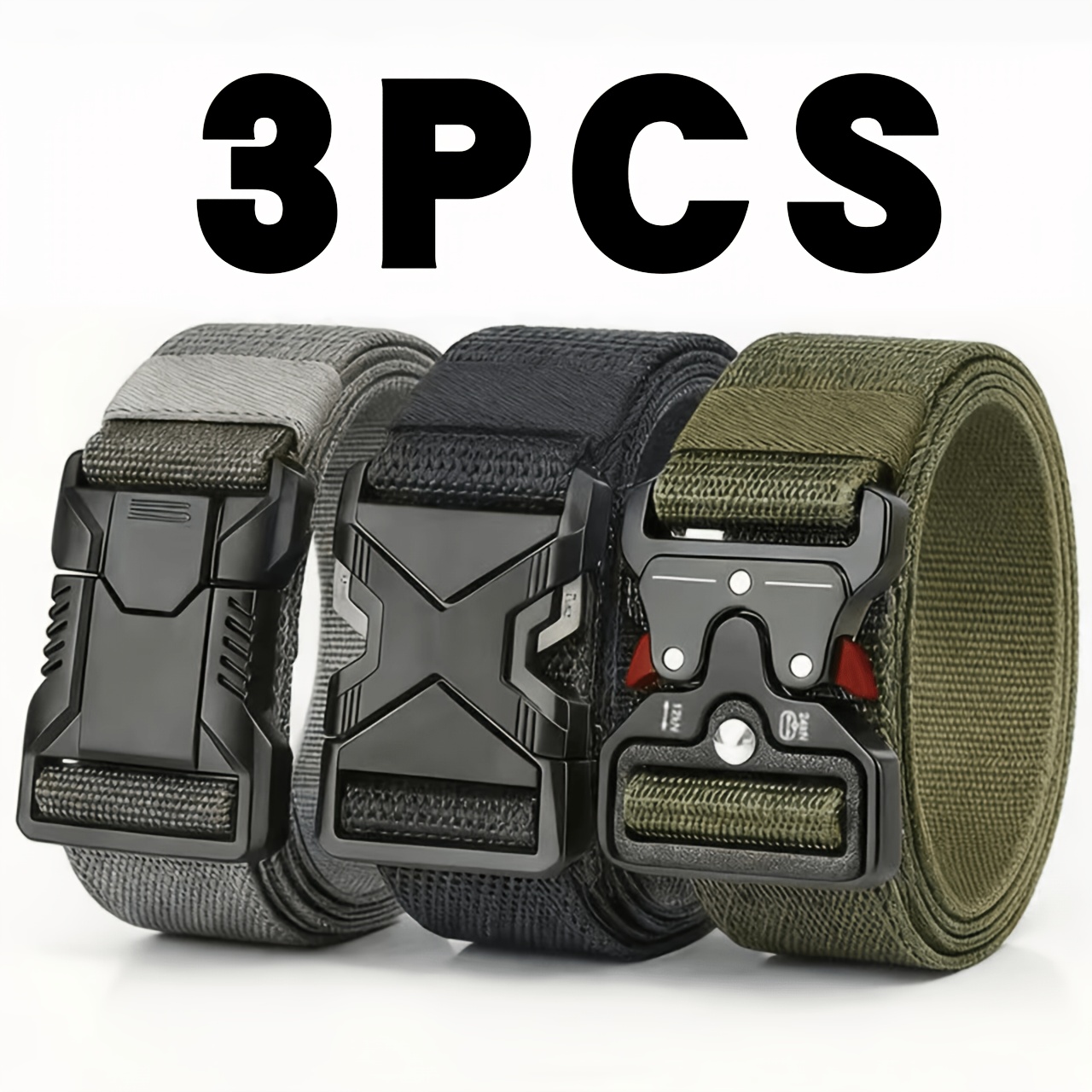 three pack men's nylon quick release belts