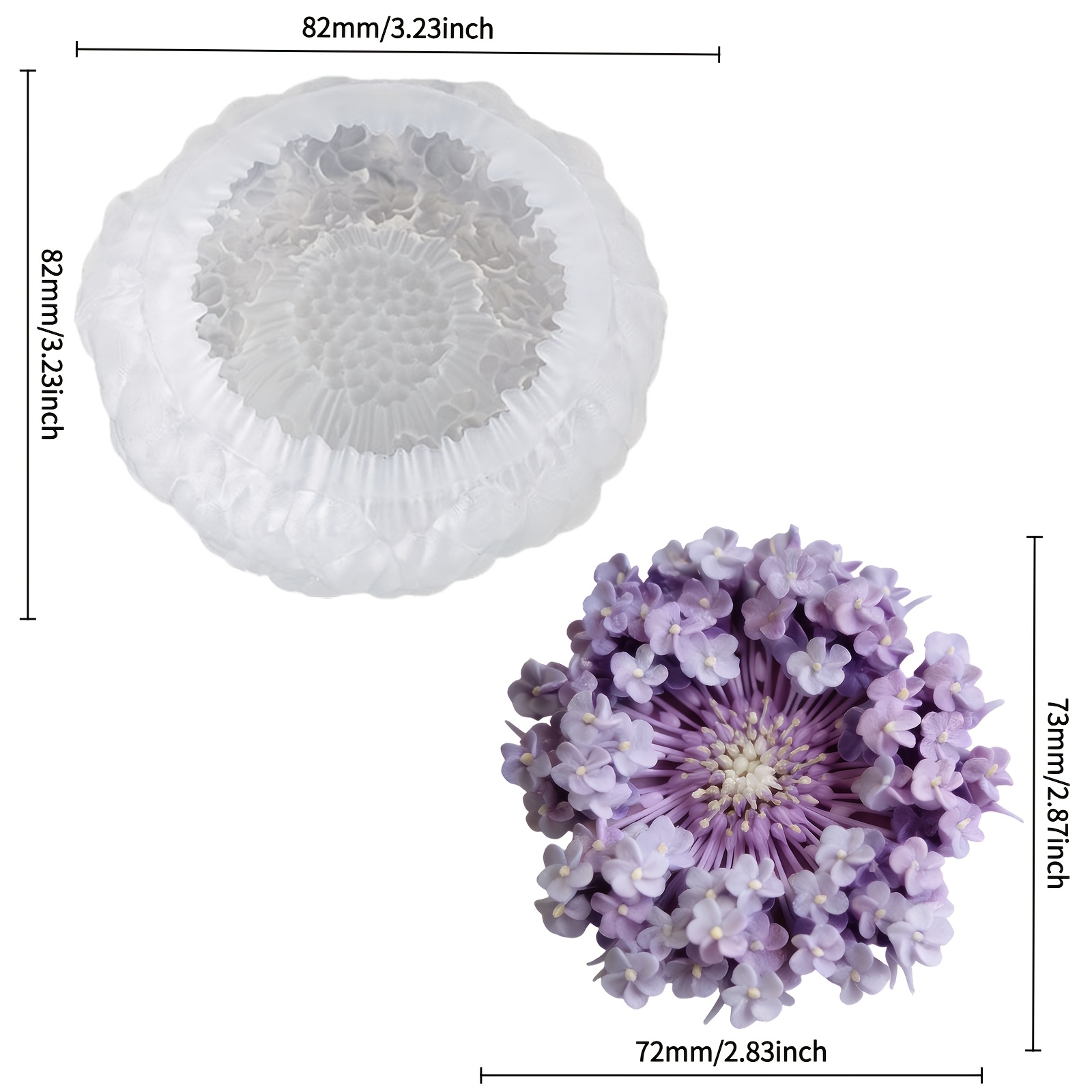 E-shop Wiederverwendbare Hortensienblüten-Silikonform geeignet für Harz, Gips, Wachs - 3-Blütenblatt-Textur zum Entformen, DIY-Bastelarbeiten, Kerzen,