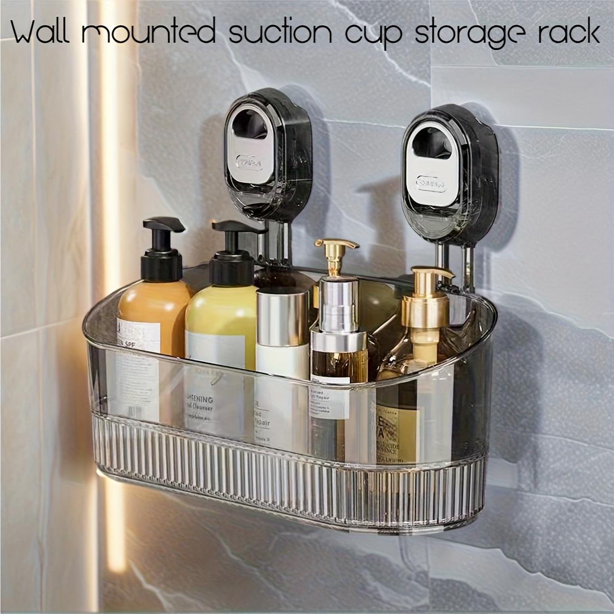 item picture wall mounted suction cup storage rack no drilling required essential for showers cosmetics and toilets durable plastic rack for bathroom bathroom organization shelves